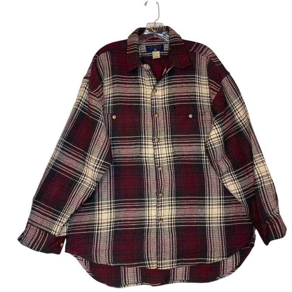 Vintage CZ Basics Plaid Shirt Men L Waffle Knit Button Up Grunge Work Made Nepal